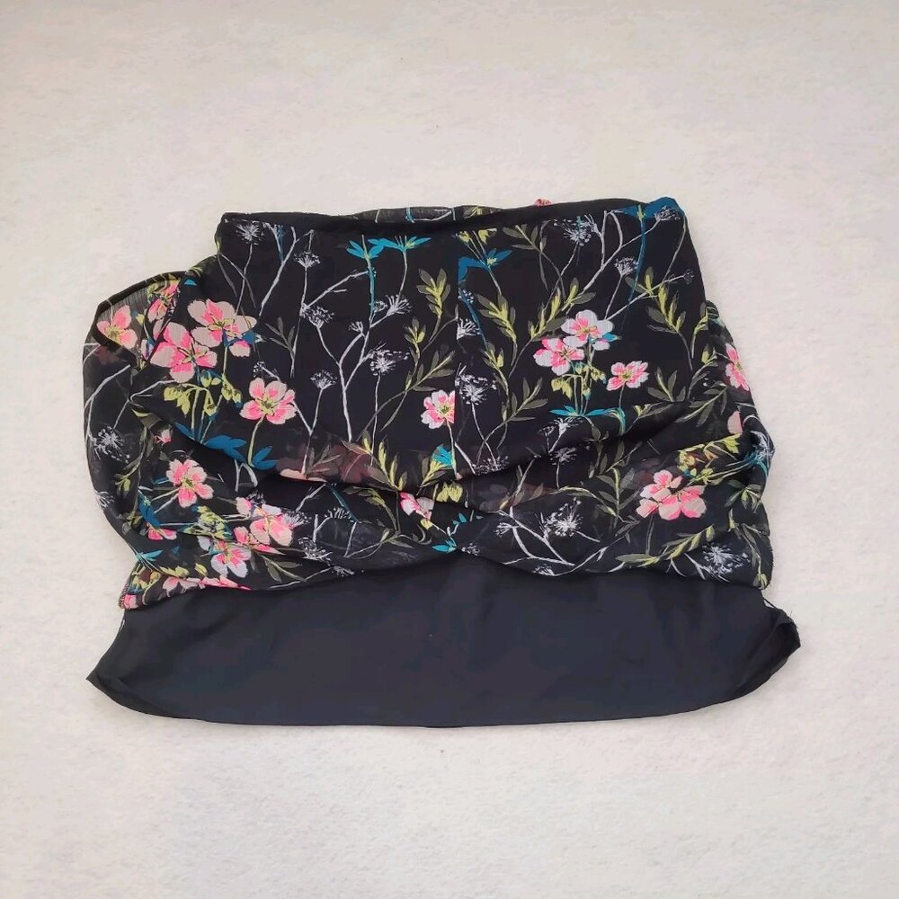 Express Skirt  Black  Floral Skirt S/P Sheer Witchy Whimsygoth Gypsy Black Flora - Picture 3 of 7